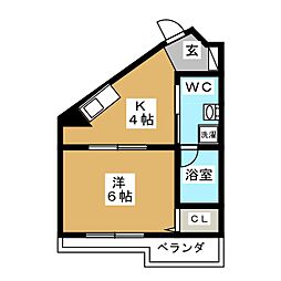 モント中馬込 1階1DKの間取り