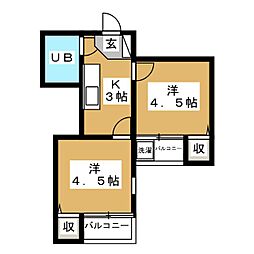 ホワイトアビタシオン 2Kの間取図画像