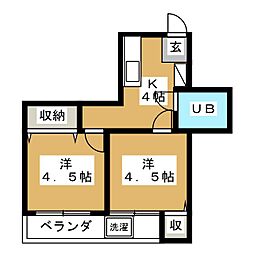 ホワイトアビタシオン 2Kの間取図画像