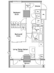 ザ・パークハビオ麻布十番 12階2LDKの間取り