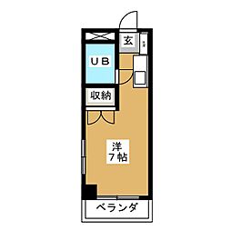 東急大井町線 北千束駅 徒歩5分の賃貸マンション 4階ワンルームの間取り