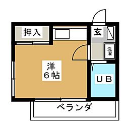 東急目黒線 目黒駅 徒歩15分の賃貸アパート 2階ワンルームの間取り