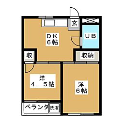 東急目黒線 不動前駅 徒歩7分の賃貸マンション 3階2DKの間取り