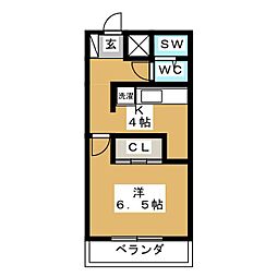 東急目黒線 西小山駅 徒歩5分の賃貸マンション 2階1Kの間取り