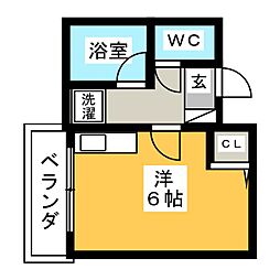 東急目黒線 西小山駅 徒歩4分の賃貸マンション 2階ワンルームの間取り