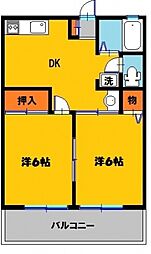 原ハイツ 2DKの間取図画像