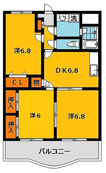 サンアブニール 303号室｜栃木県宇都宮市簗瀬３丁目(賃貸マンション3DK・3階・60.97㎡)の写真 その2