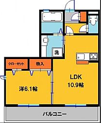 LA PORTE12Q4 2階1LDKの間取り