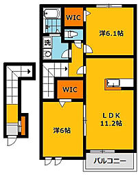 ネオエレガンスC 2階2LDKの間取り
