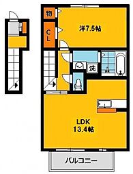 クレールコート 2階1LDKの間取り