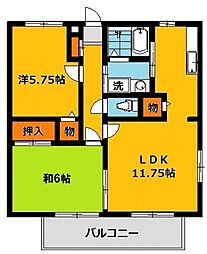 グリーンビレッジF・MB棟 2LDKの間取図画像