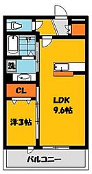 クレストコートA 1階1LDKの間取り