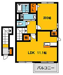 カーサ・ソラーレB 1LDKの間取図画像