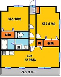 モアルミーネ 2LDKの間取図画像