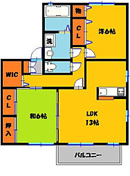 雀の宮本陣ヴィレッジA棟 2LDKの間取図画像