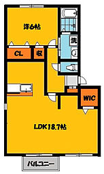 カーサソラーレB 1LDKの間取図画像