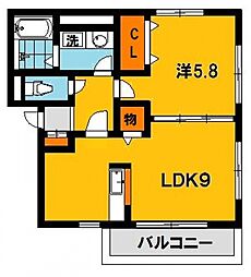 エスポワール若松原 1LDKの間取図画像