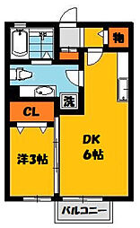 セジュールグリーン雅 1DKの間取図画像
