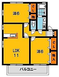 プレアデス・コートB 2LDKの間取図画像