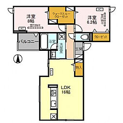 宇都宮市中今泉3丁目アパート 2LDKの間取図画像
