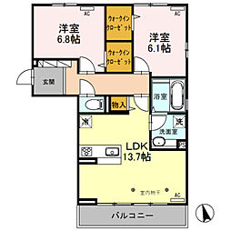 ルミエール中今泉 2LDKの間取図画像