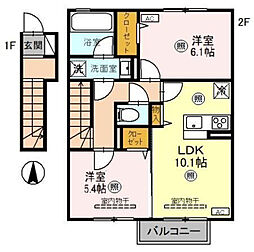 トレジャー・ライト 2LDKの間取図画像