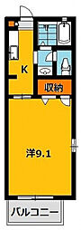 サンライズB 1Kの間取図画像