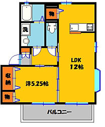 ヴィラ・デ・カローB 1LDKの間取図画像