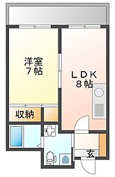 エスペランサ藤井II 2階1LDKの間取り