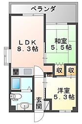 塚口フレックス 7階2DKの間取り