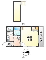サウンドグレースP3 2階1Kの間取り