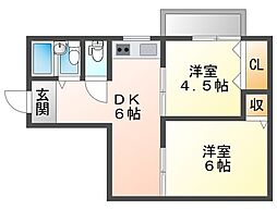 若松マンション 3階2DKの間取り