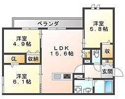 Sourire d'ange.:スーリール ダンジュ 3LDKの間取図画像