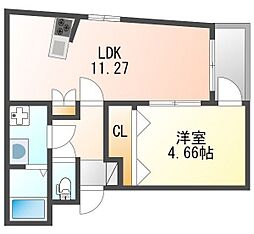Palos武庫川 1LDKの間取図画像