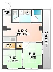 ルネ西難波 2LDKの間取図画像
