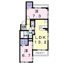 西宮市松原町アパート 2LDKの間取図画像