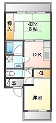 マンションエウォール 2DKの間取図画像