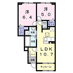 伊丹市口酒井2丁目アパート 2LDKの間取図画像