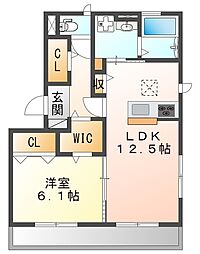 カーサイマキタカメリア 1LDKの間取図画像
