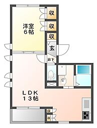 メルベージュ 1LDKの間取図画像