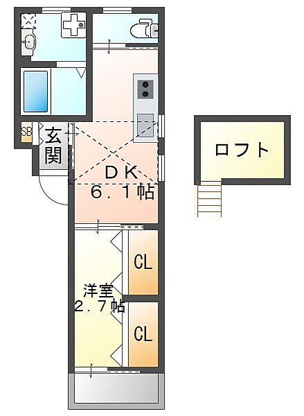 ＫＴＩレジデンス武庫川II 302｜兵庫県尼崎市武庫川町２丁目(賃貸アパート1DK・3階・26.00㎡)の写真 その2