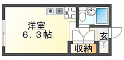 塚口ハイツ 2階ワンルームの間取り