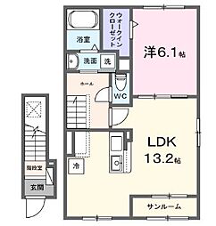 プリート南国II 204号 1LDKの間取図画像