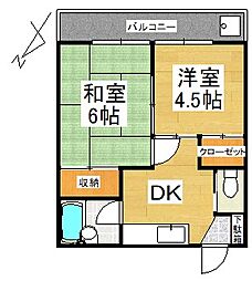 コーポ松山 2階2Kの間取り