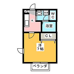 ドミール 2階1Kの間取り
