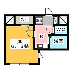 与野本町プラザＢ 4階1Kの間取り