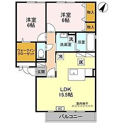 ベルデュール弐番館 2LDKの間取図画像