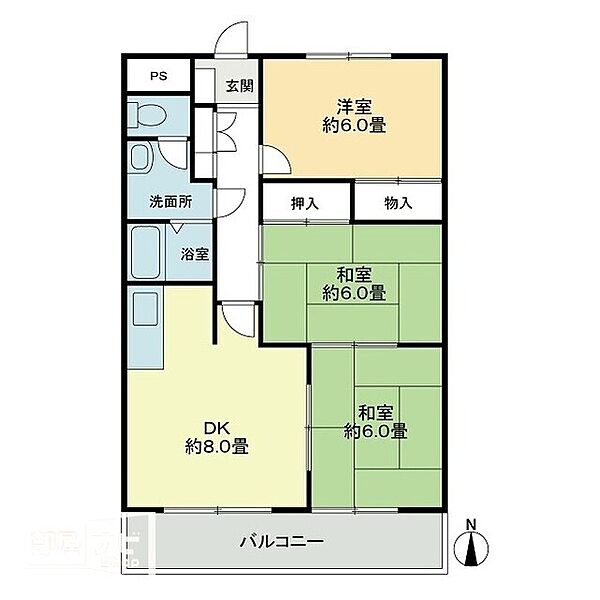 オーキッドテラス志津川 501｜愛媛県東温市志津川(賃貸マンション3DK・5階・62.70㎡)の写真 その2