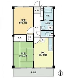 フォブール梶尾　B棟 1階2DKの間取り