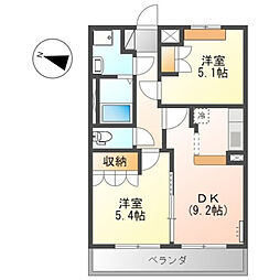 イーストリバーIII 2階2DKの間取り